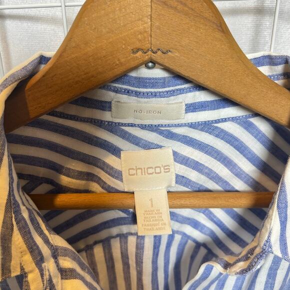Chicos No Iron Linen Striped Shirt 1 - Picture 5 of 7